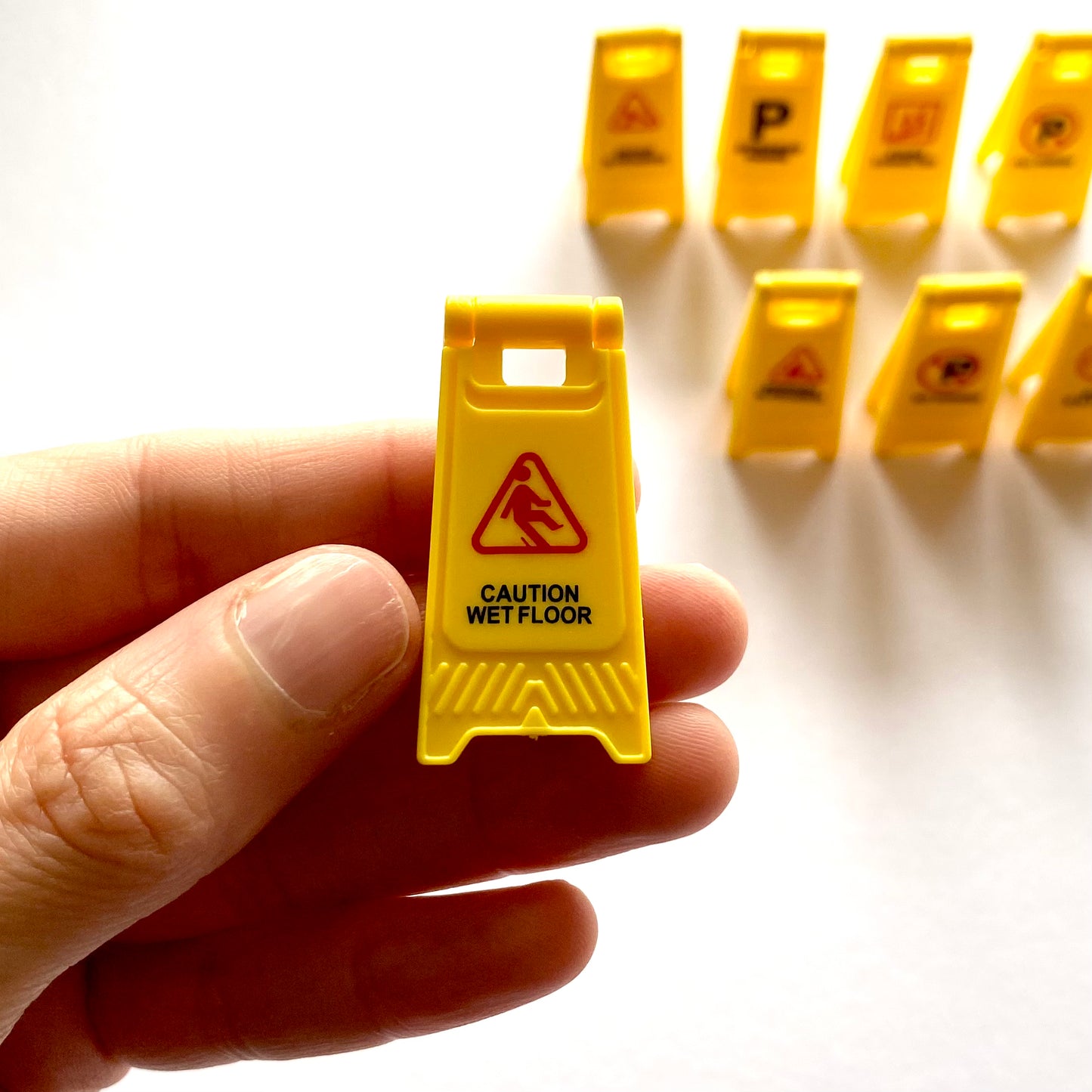 Miniature Warning sign Mini floor Caution sign Yellow plastic notice 1/12 scale 2cm x 4cm Dollhouse Miniature - Blacksparrowuk
