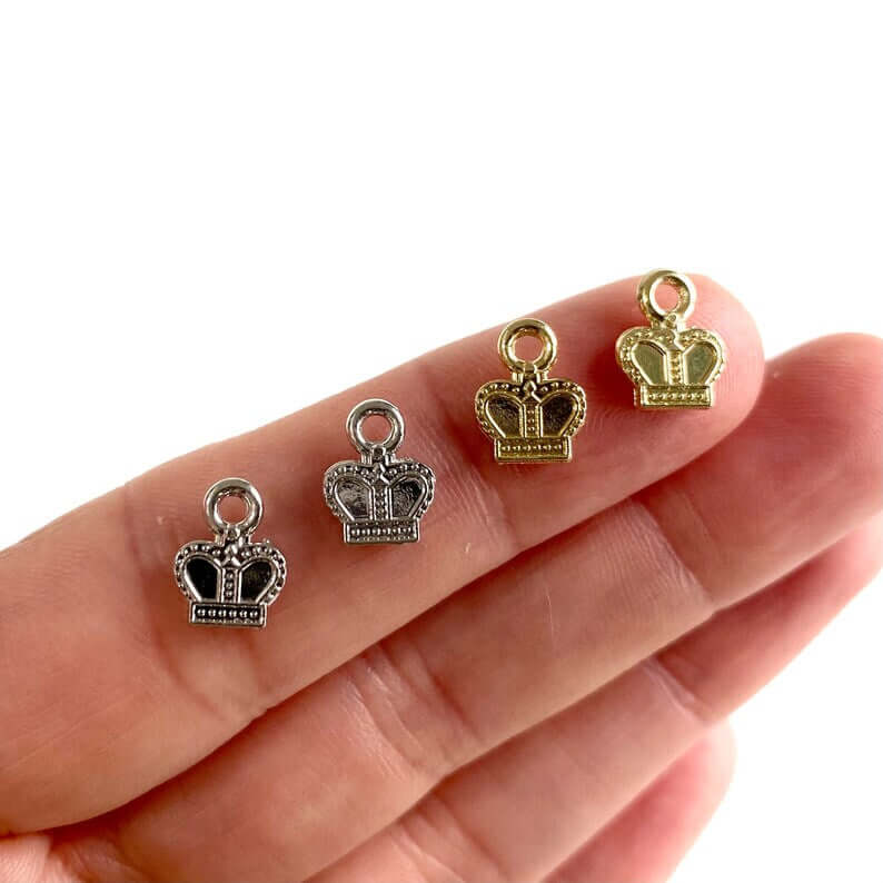 Tiny Crown charms Royal pendant 6mm zinc alloy Metal Silver Gold - Blacksparrowuk