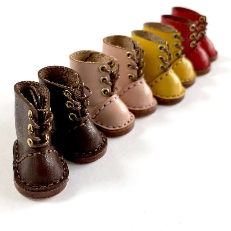 Miniature Doll Boots Lace up leather Blythe doll shoes 1/6 scale shoes OB22 OB24 BJD doll - Blacksparrowuk