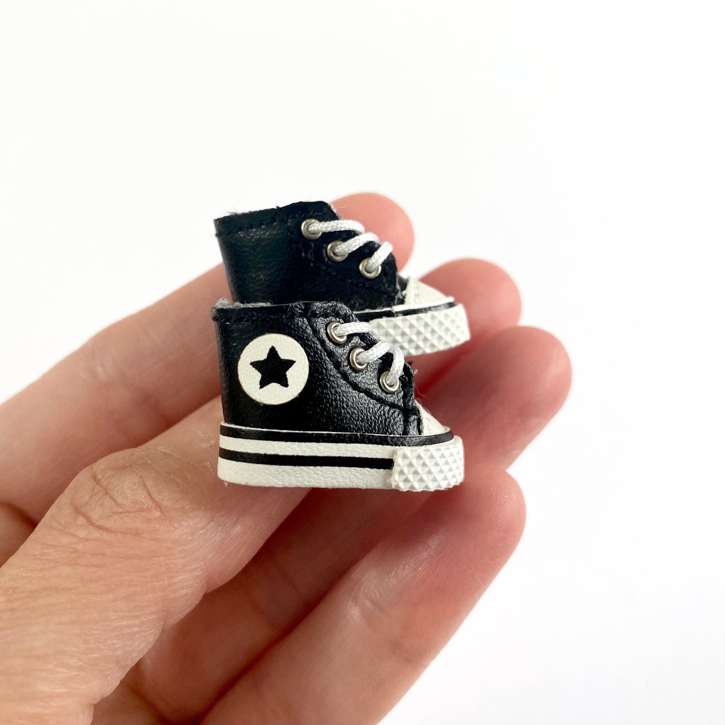 Doll shoes Blythe Doll trainers Black leather Mini shoes 1/6 scale tiny Miniature High top Sports shoes - Blacksparrowuk