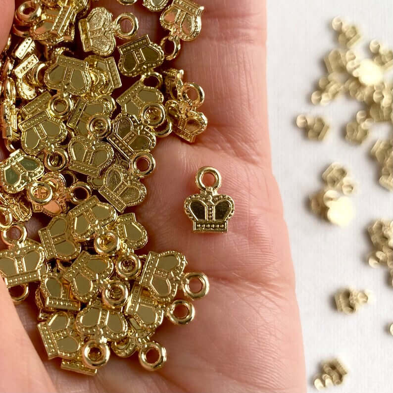 Tiny Crown charms Royal pendant 6mm zinc alloy Metal Silver Gold - Blacksparrowuk