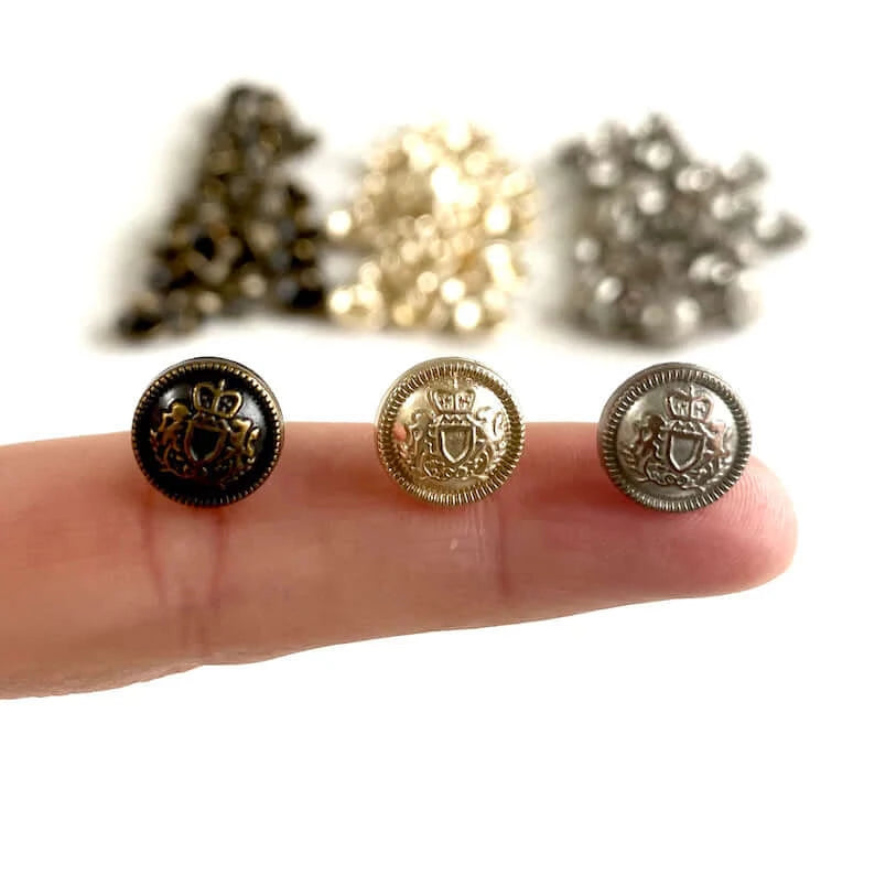 Royal Crown regal British shank buttons 10mm Metal Antique Bronze Silver Gold - Blacksparrowuk