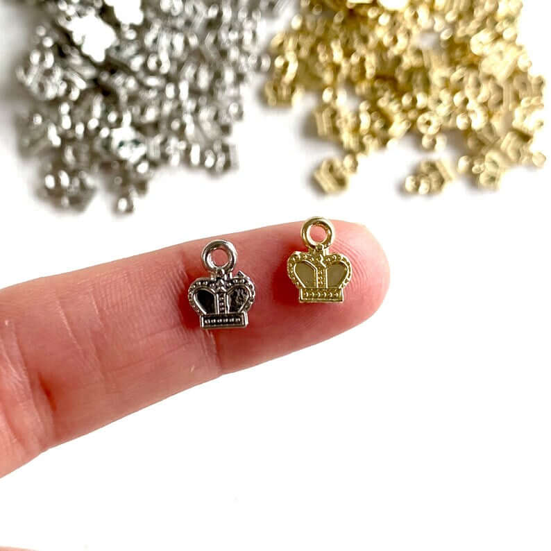 Tiny Crown charms Royal pendant 6mm zinc alloy Metal Silver Gold - Blacksparrowuk