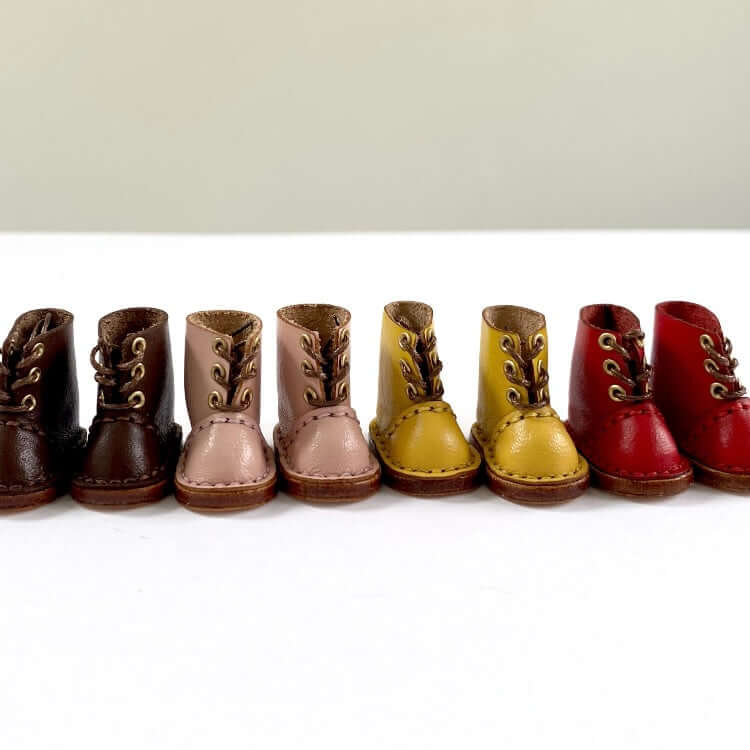 Miniature Doll Boots Lace up leather Blythe doll shoes 1/6 scale shoes OB22 OB24 BJD doll - Blacksparrowuk