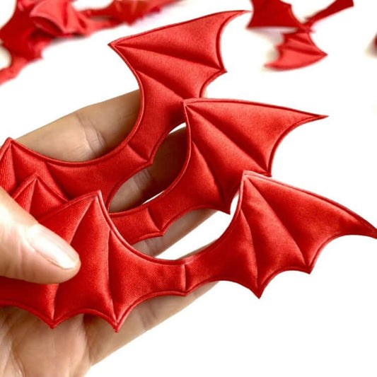 Bat wings red Fabric sew on patch padded appliqué - Blacksparrowuk
