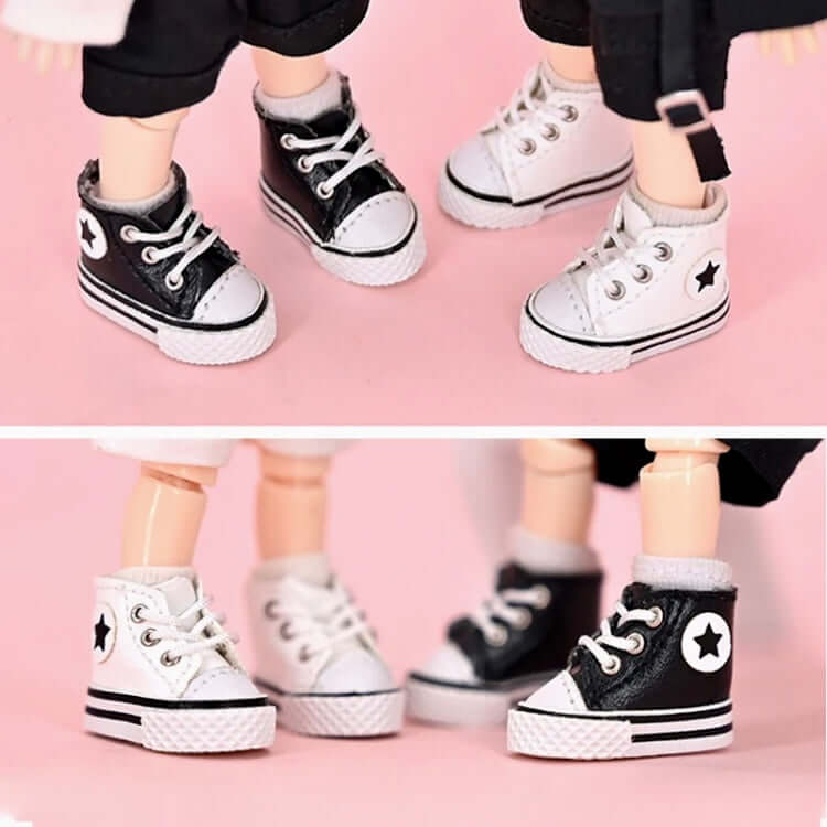 Doll shoes Blythe Doll trainers White leather Mini shoes 1/6 scale tiny Miniature High top Sports shoes - Blacksparrowuk
