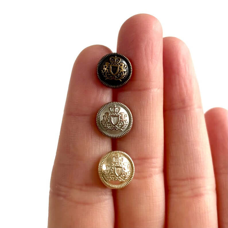 Royal Crown regal British shank buttons 10mm Metal Antique Bronze Silver Gold - Blacksparrowuk