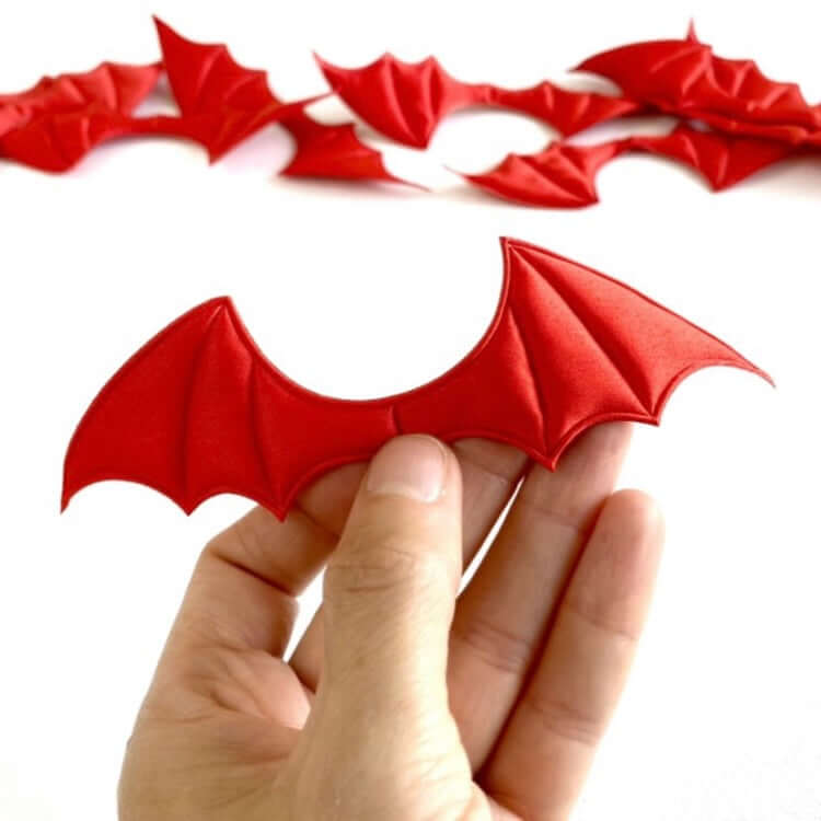 Bat wings red Fabric sew on patch padded appliqué - Blacksparrowuk