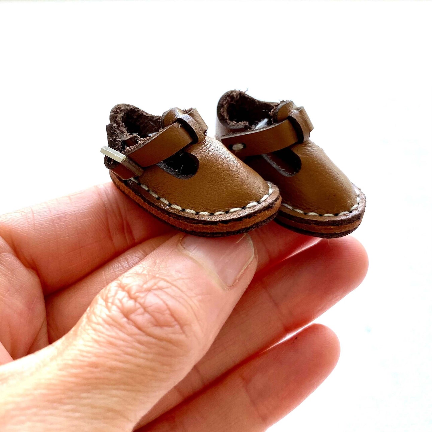 Brown leather doll shoes Blythe Vintage doll shoes 37mm - Blacksparrowuk