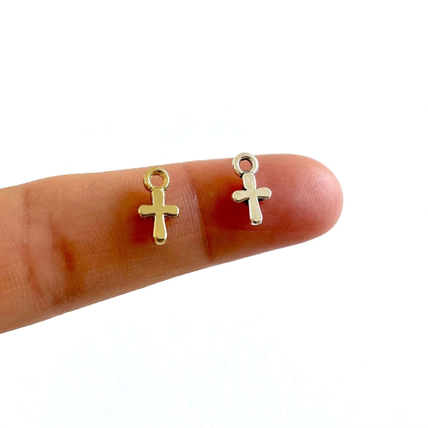 Tiny cross charm 8mm Mini cross necklace earring charms Silver Gold - Blacksparrowuk