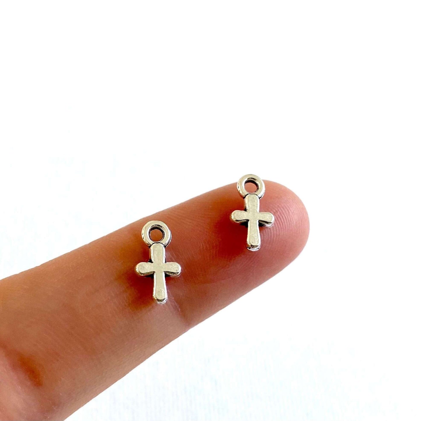 Tiny cross charm 8mm Mini cross necklace earring charms Silver Gold - Blacksparrowuk