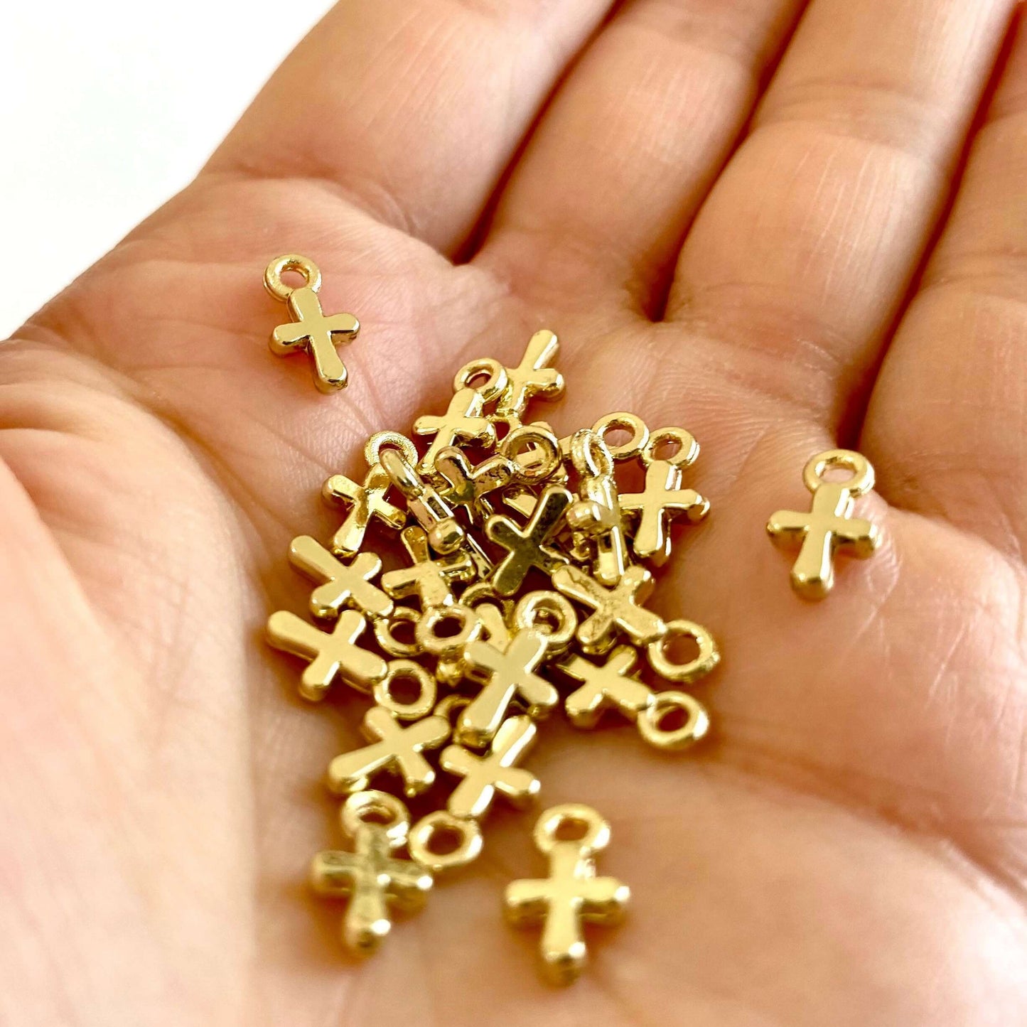 Tiny cross charm 8mm Mini cross necklace earring charms Silver Gold - Blacksparrowuk
