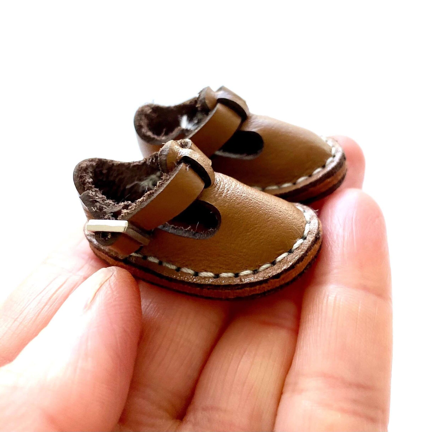 Brown leather doll shoes Blythe Vintage doll shoes 37mm - Blacksparrowuk