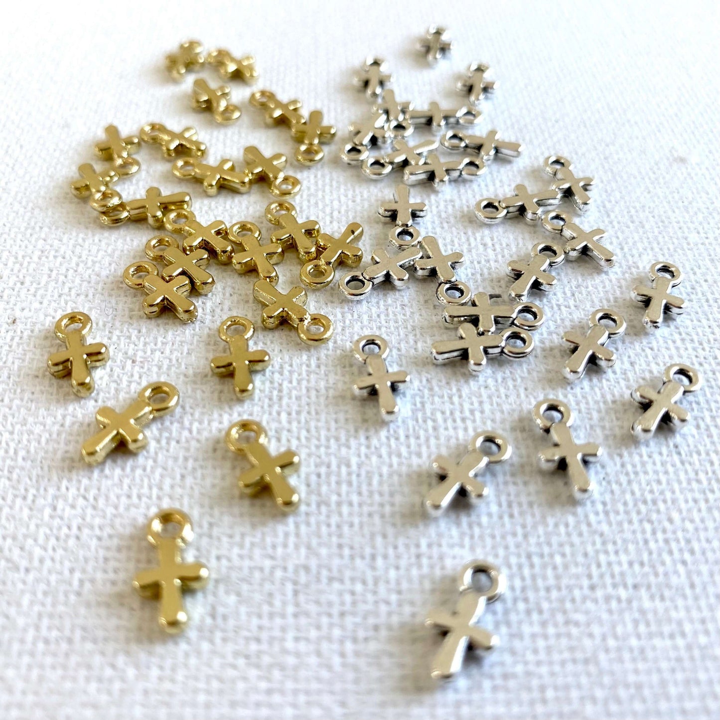 Tiny cross charm 8mm Mini cross necklace earring charms Silver Gold - Blacksparrowuk