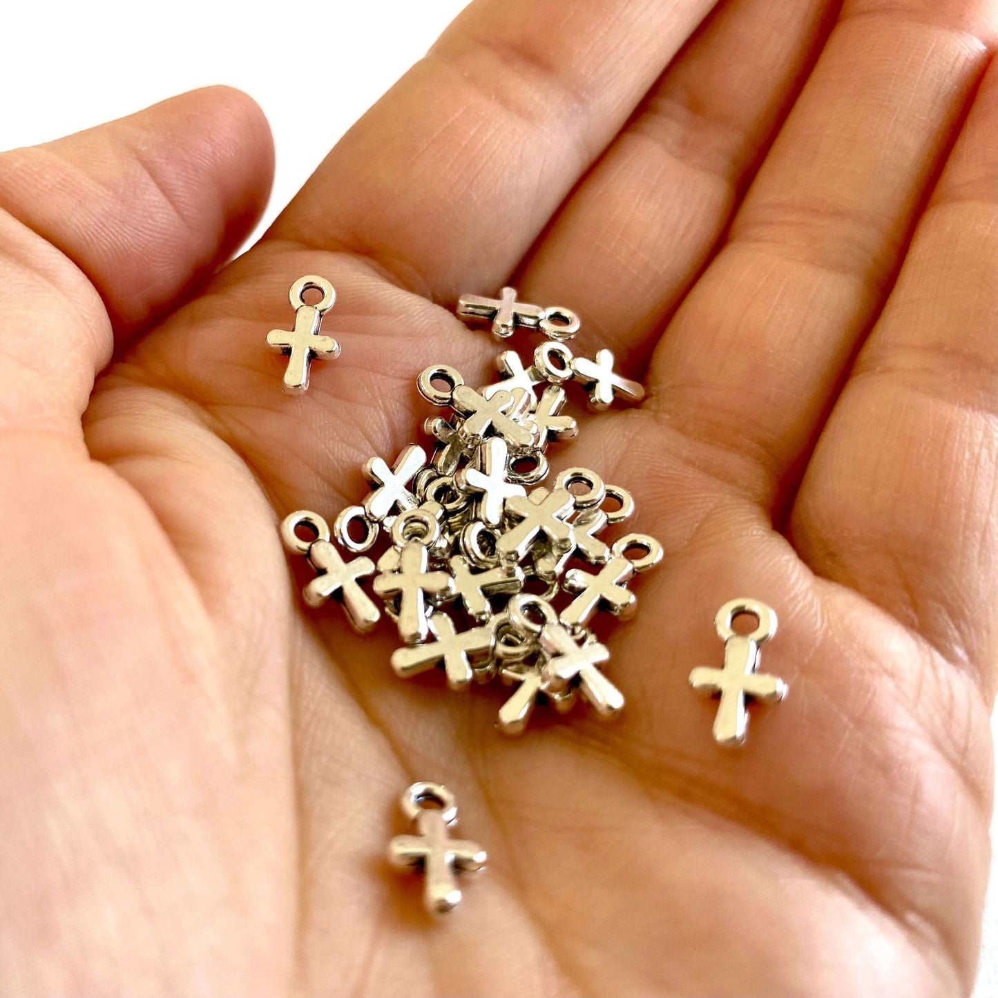 Tiny cross charm 8mm Mini cross necklace earring charms Silver Gold - Blacksparrowuk
