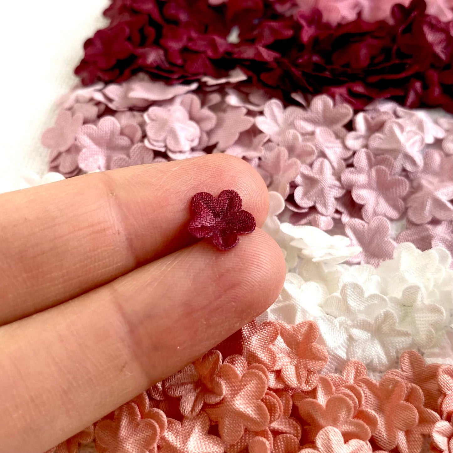 Fabric flowers for Doll clothes 9mm Fabric Sew on flowers - Blacksparrowuk