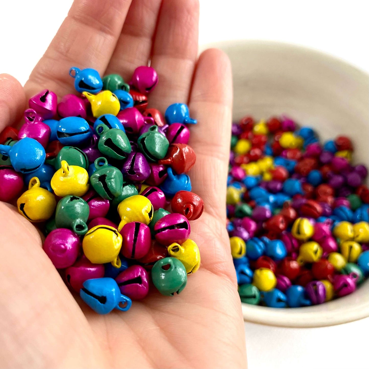 Tiny Christmas bells 7mm Jingle bell charms Mini Christmas tree Baubles - Blacksparrowuk