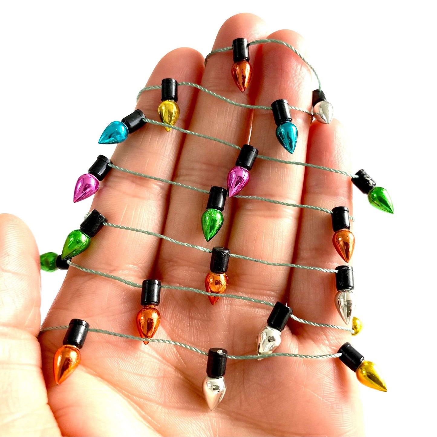 Christmas lights 1mtr String of miniature Christmas tree Fairy lights Metalic multicoloured - Blacksparrowuk
