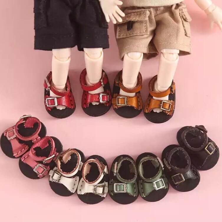 Red leather doll sandals OB11 doll shoes 1/12 shoes - Blacksparrowuk