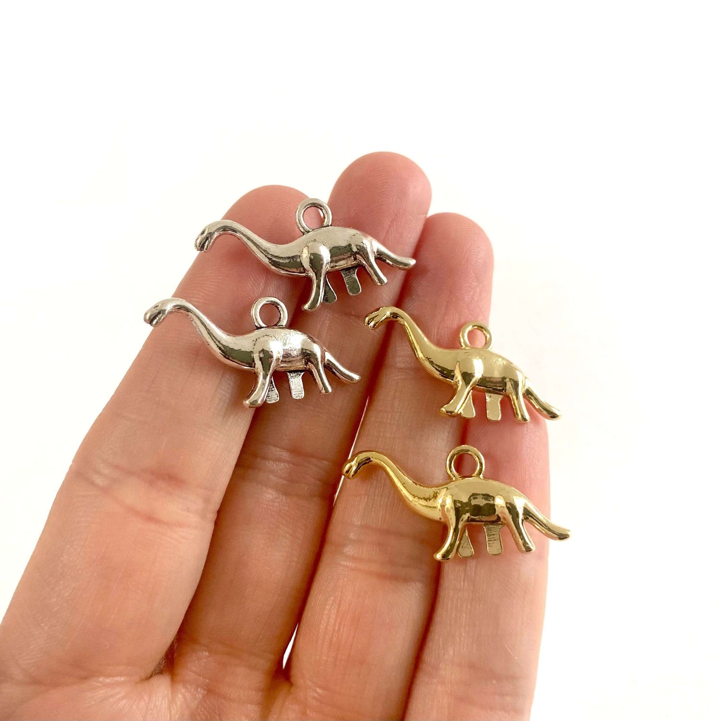 Dinosaur pendant Silver and Gold 3D Double sided 29mm Dinosaur charm UK seller Dinosaur earrings Zinc Alloy Tibetan charm - Blacksparrowuk
