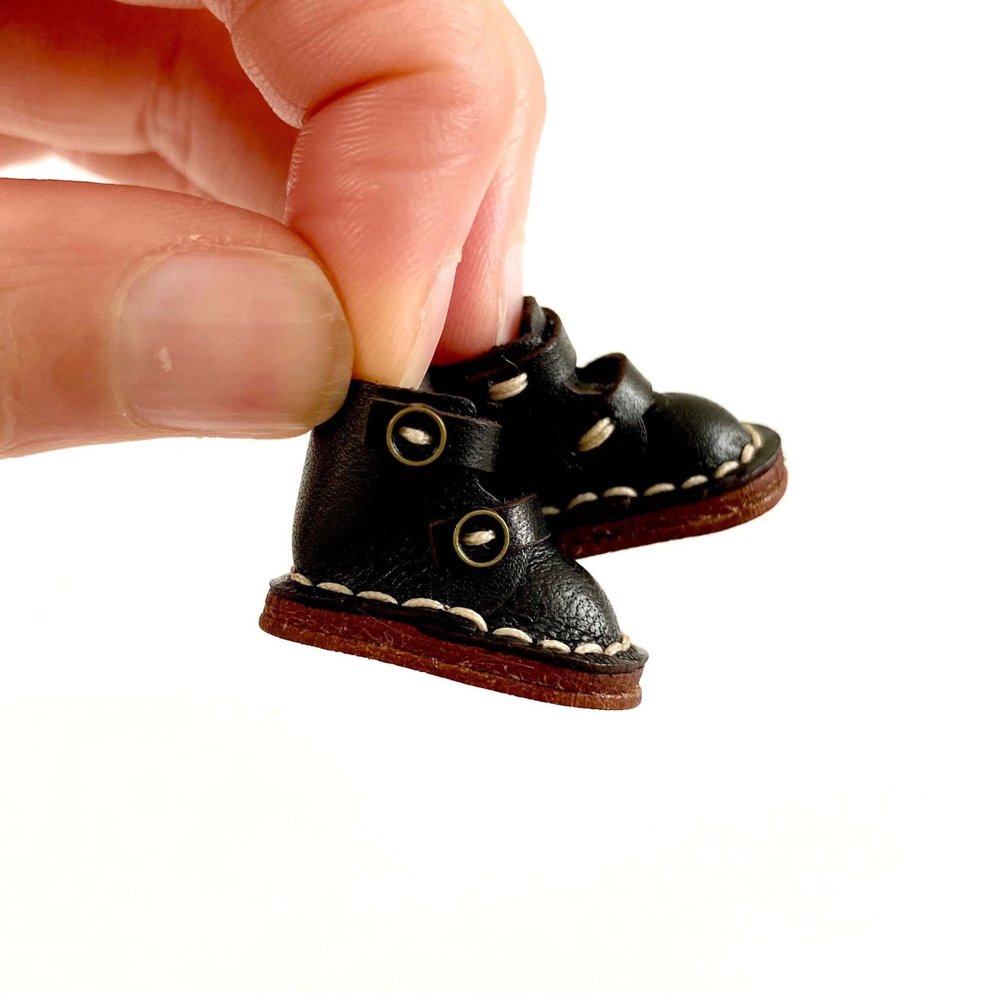 Black leather doll Boots OB11 doll shoes 1/12 shoes 25mm - Blacksparrowuk