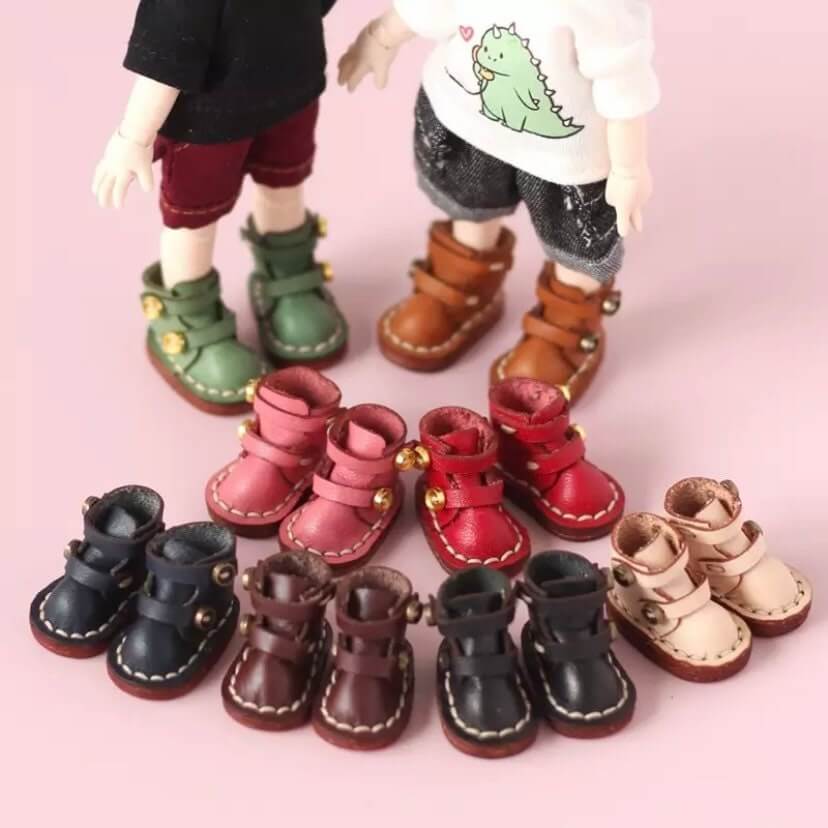 Black leather doll Boots OB11 doll shoes 1/12 shoes 25mm - Blacksparrowuk