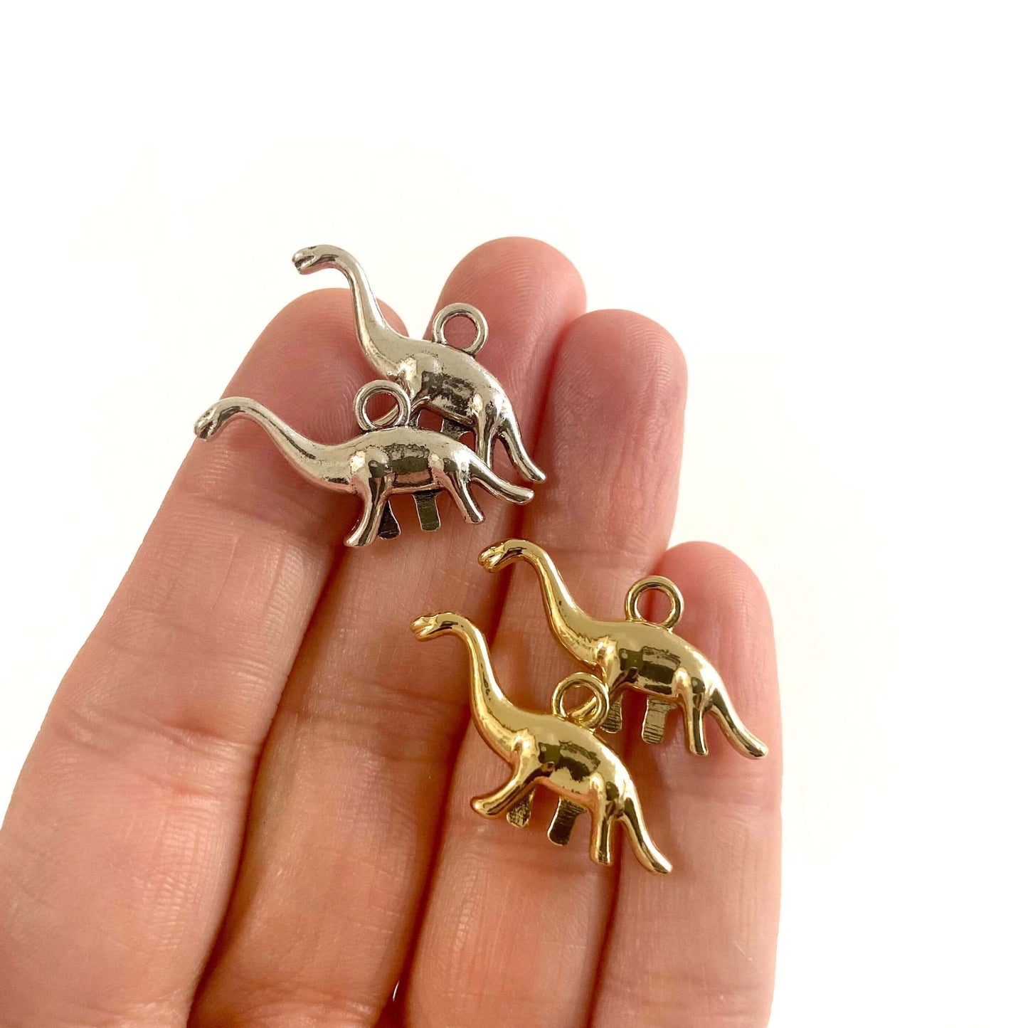 Dinosaur pendant Silver and Gold 3D Double sided 29mm Dinosaur charm UK seller Dinosaur earrings Zinc Alloy Tibetan charm - Blacksparrowuk