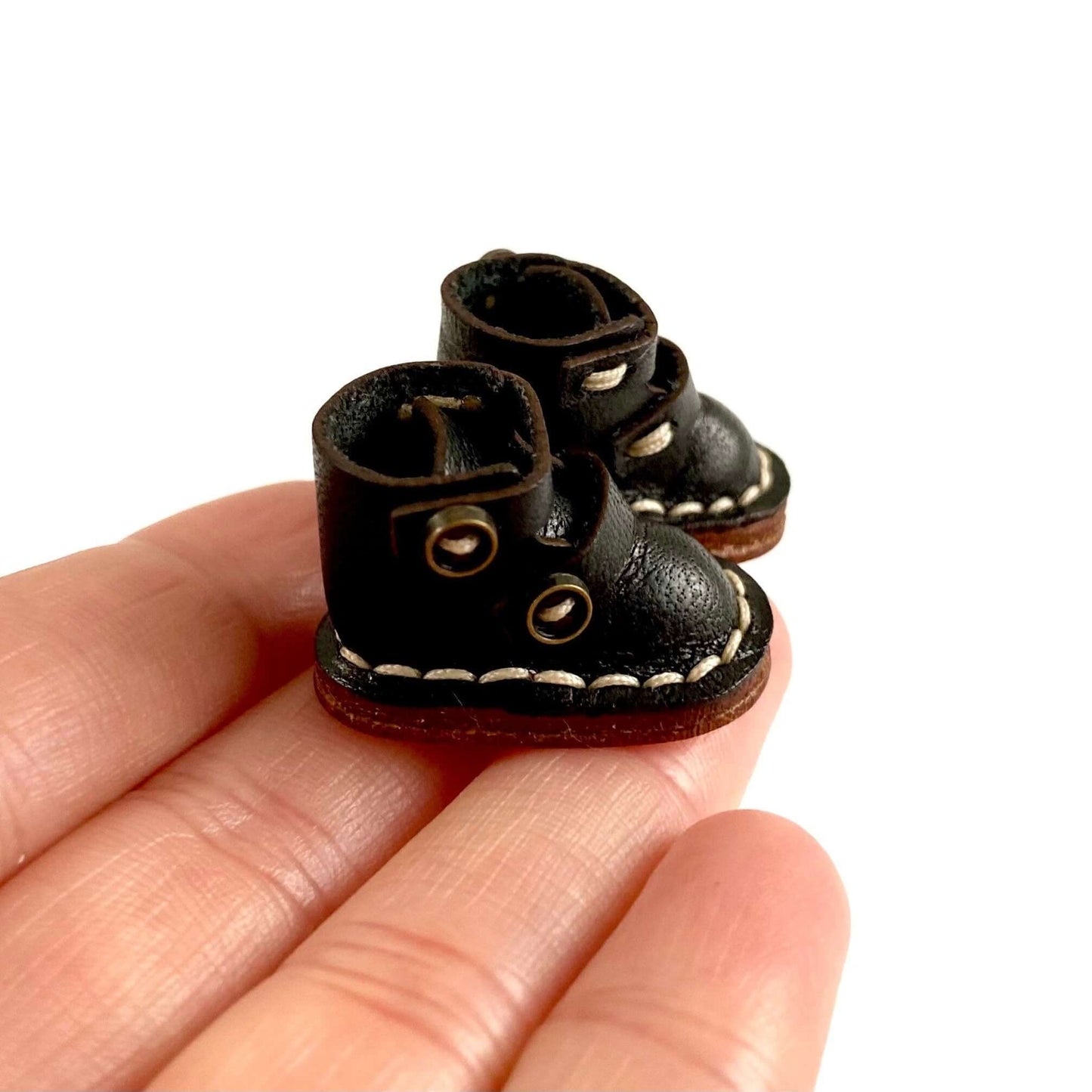 Black leather doll Boots OB11 doll shoes 1/12 shoes 25mm - Blacksparrowuk