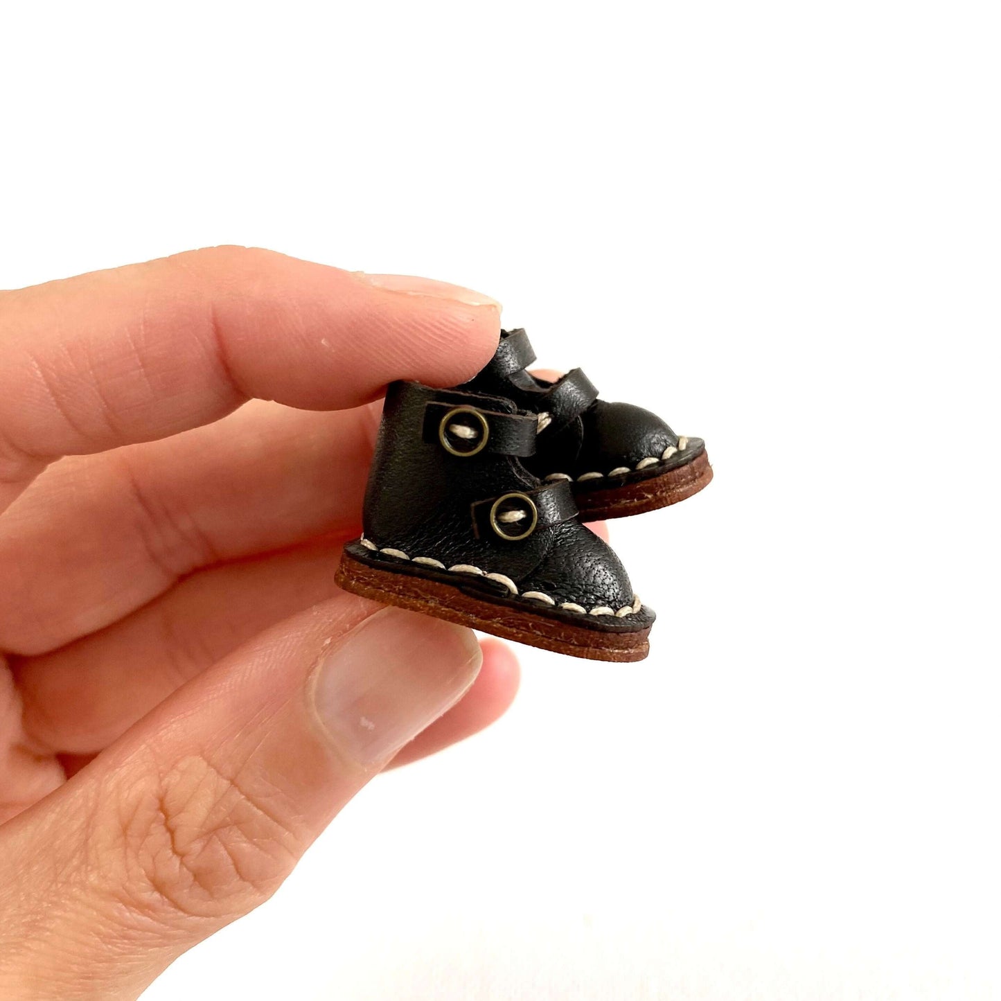 Black leather doll Boots OB11 doll shoes 1/12 shoes 25mm - Blacksparrowuk