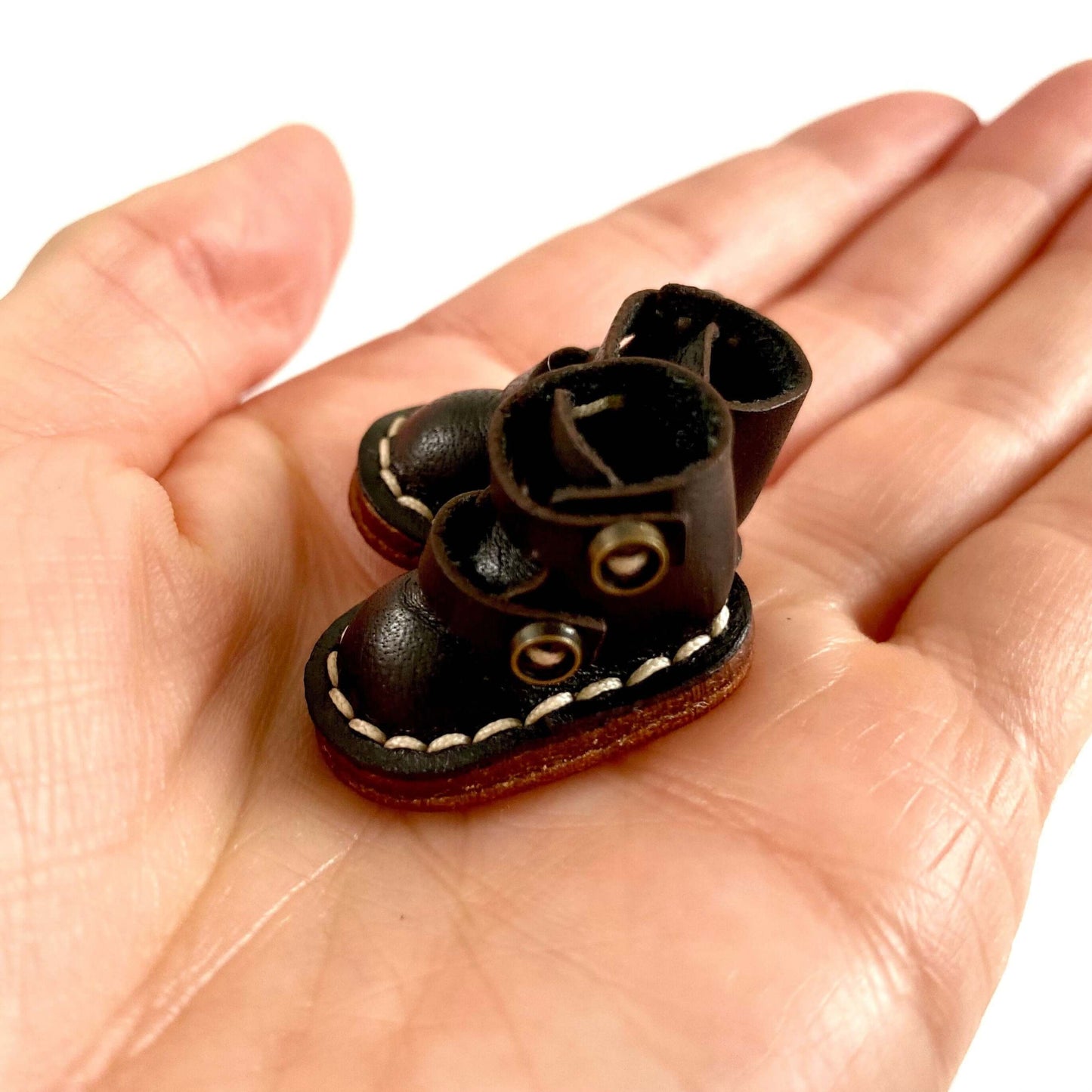 Black leather doll Boots OB11 doll shoes 1/12 shoes 25mm - Blacksparrowuk