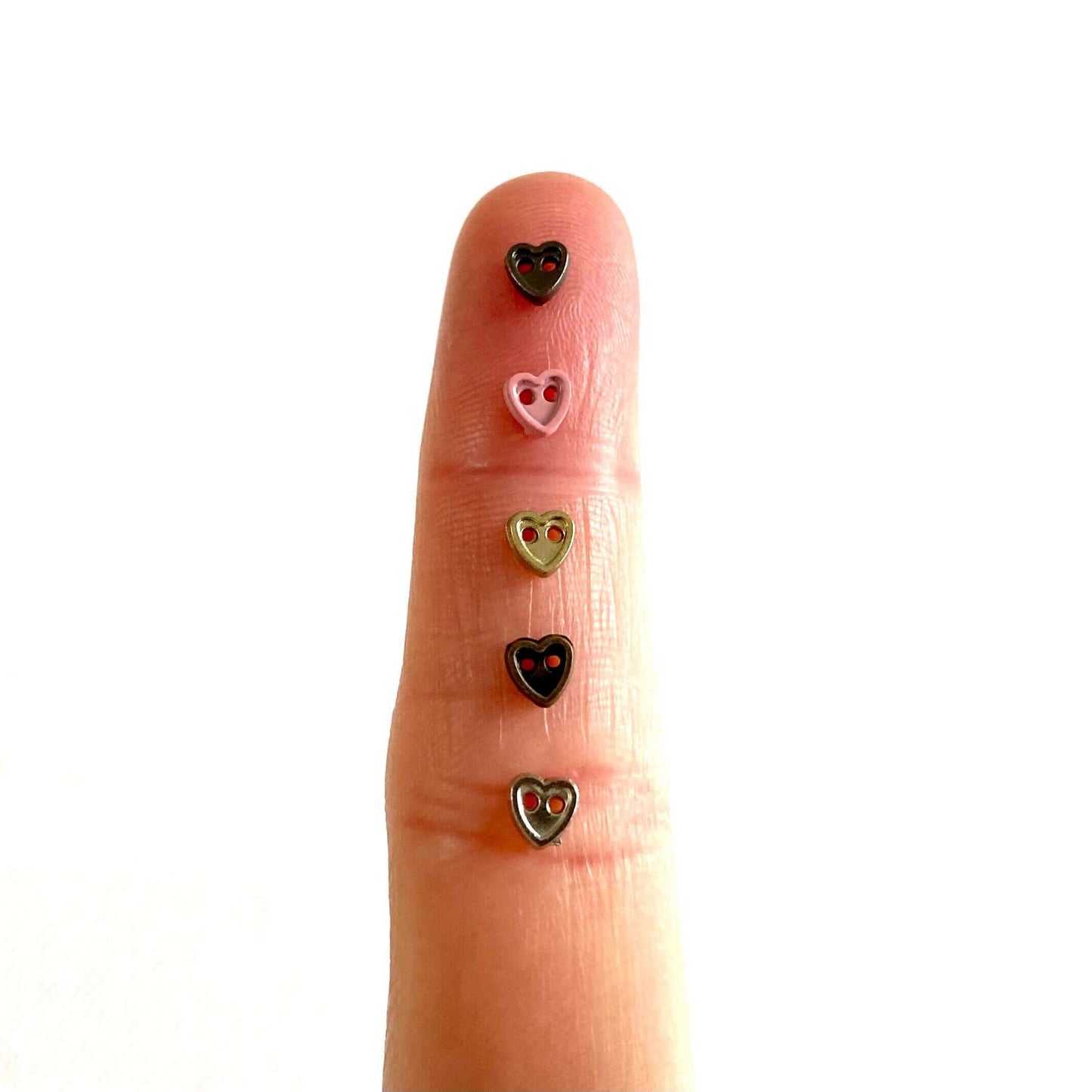 Tiny buttons 4mm metal Heart buttons - Blacksparrowuk