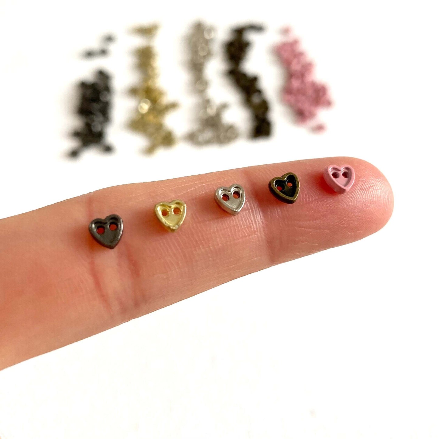 Tiny buttons 4mm metal Heart buttons - Blacksparrowuk
