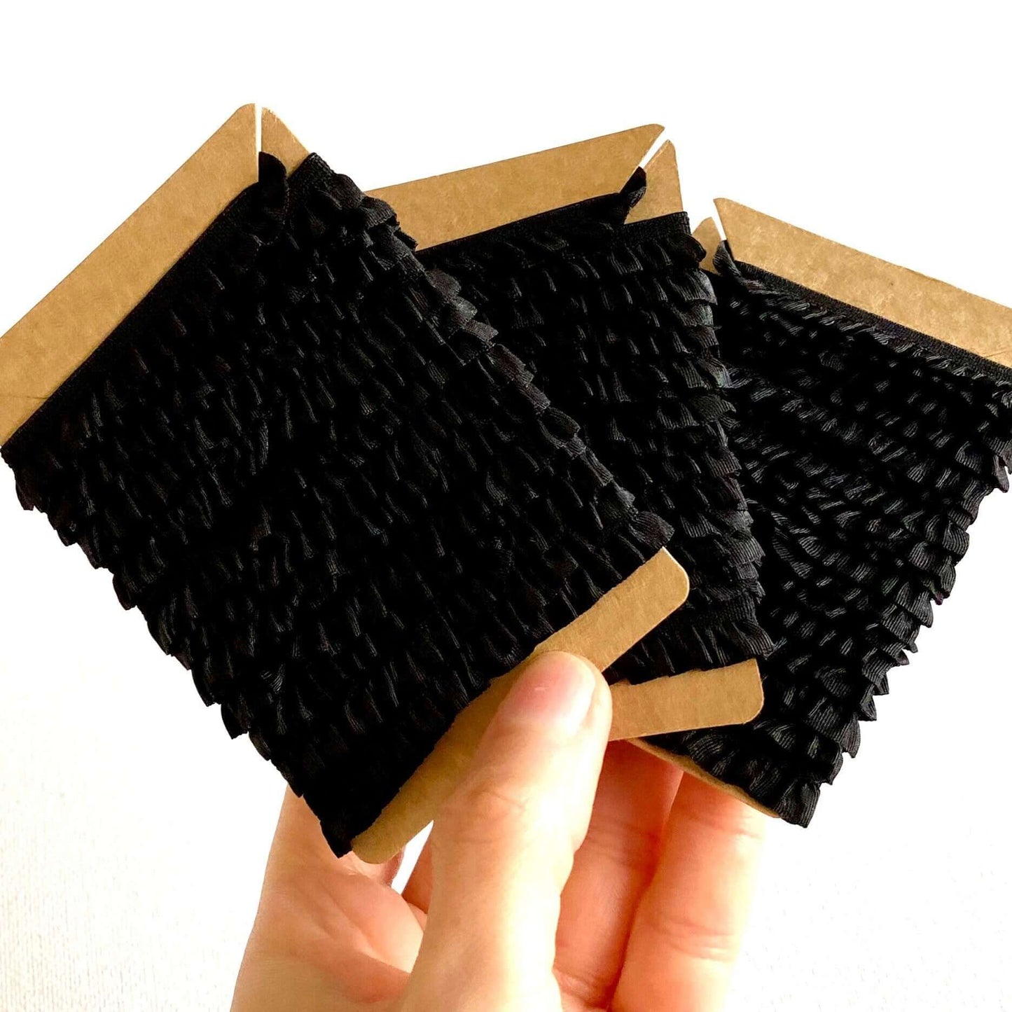 Black pleated stretch lace trim 10mm/0.4” ruffled elastic ribbon - Blacksparrowuk