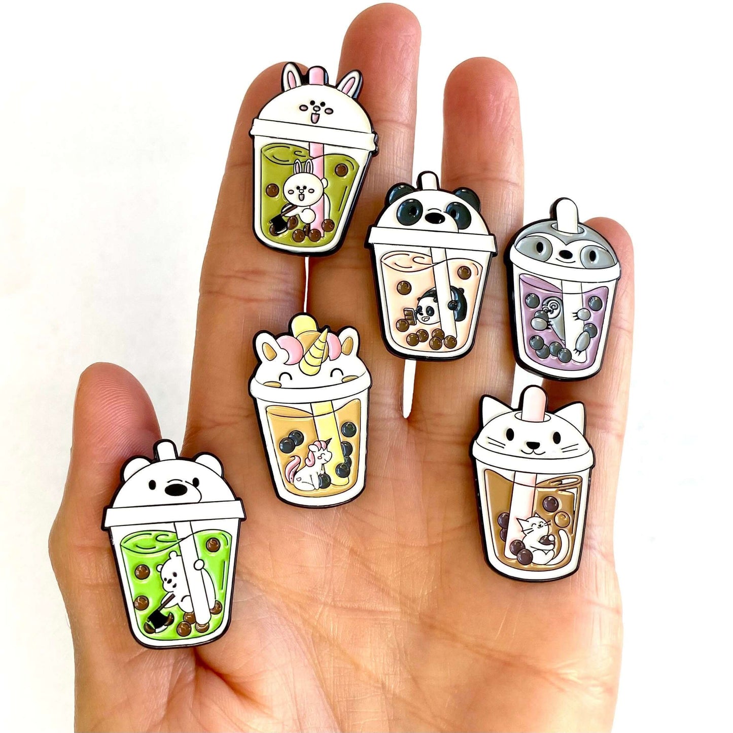 Bubble tea cute Kawaii pin badge Metal Milk tea enamel pin - 6 designs - Blacksparrowuk
