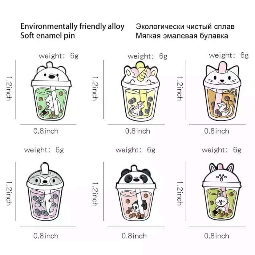 Bubble tea cute Kawaii pin badge Metal Milk tea enamel pin - 6 designs - Blacksparrowuk