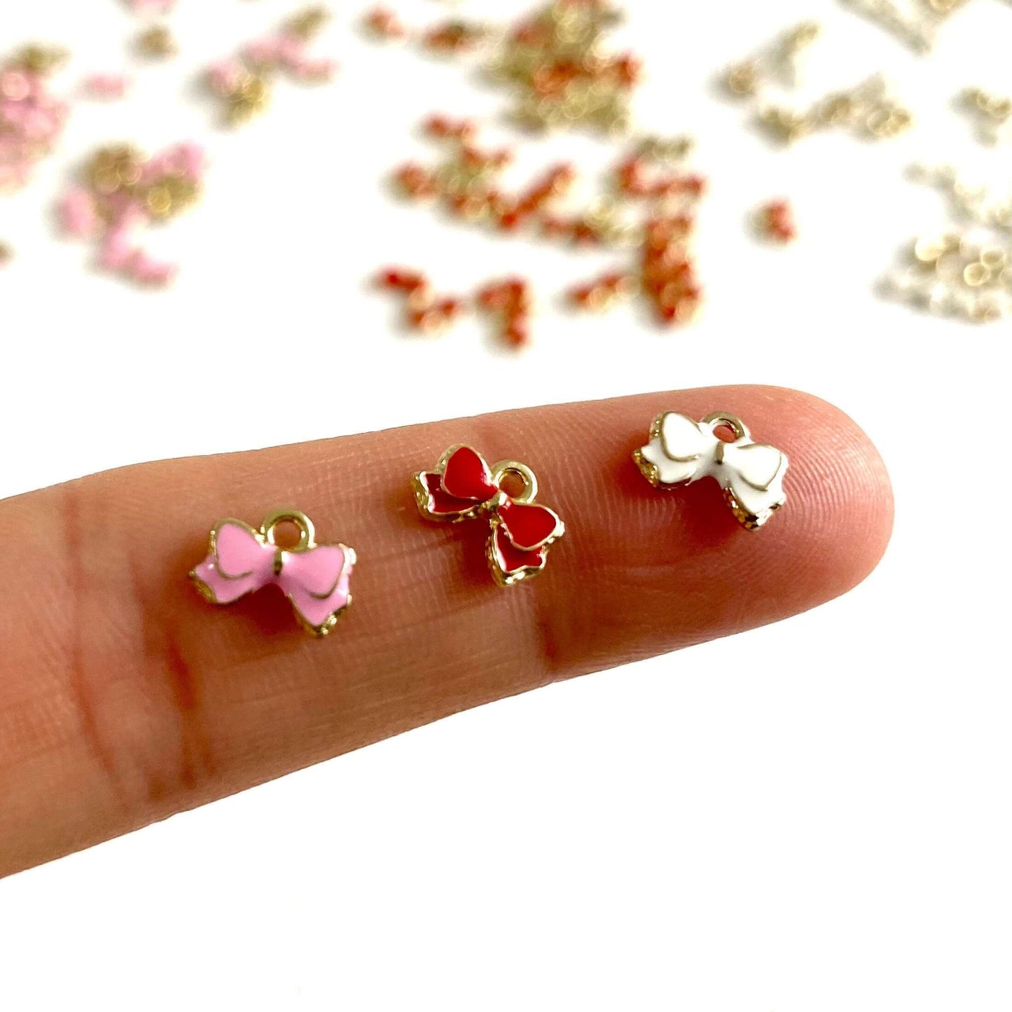 Tiny bow charms 8mm Mini ribbon Doll clothes butons - Blacksparrowuk