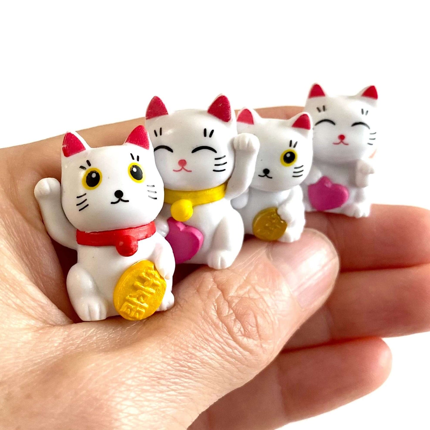 Kawaii Tiny Lucky Cats set of 2 Maneki Neko - Blacksparrowuk