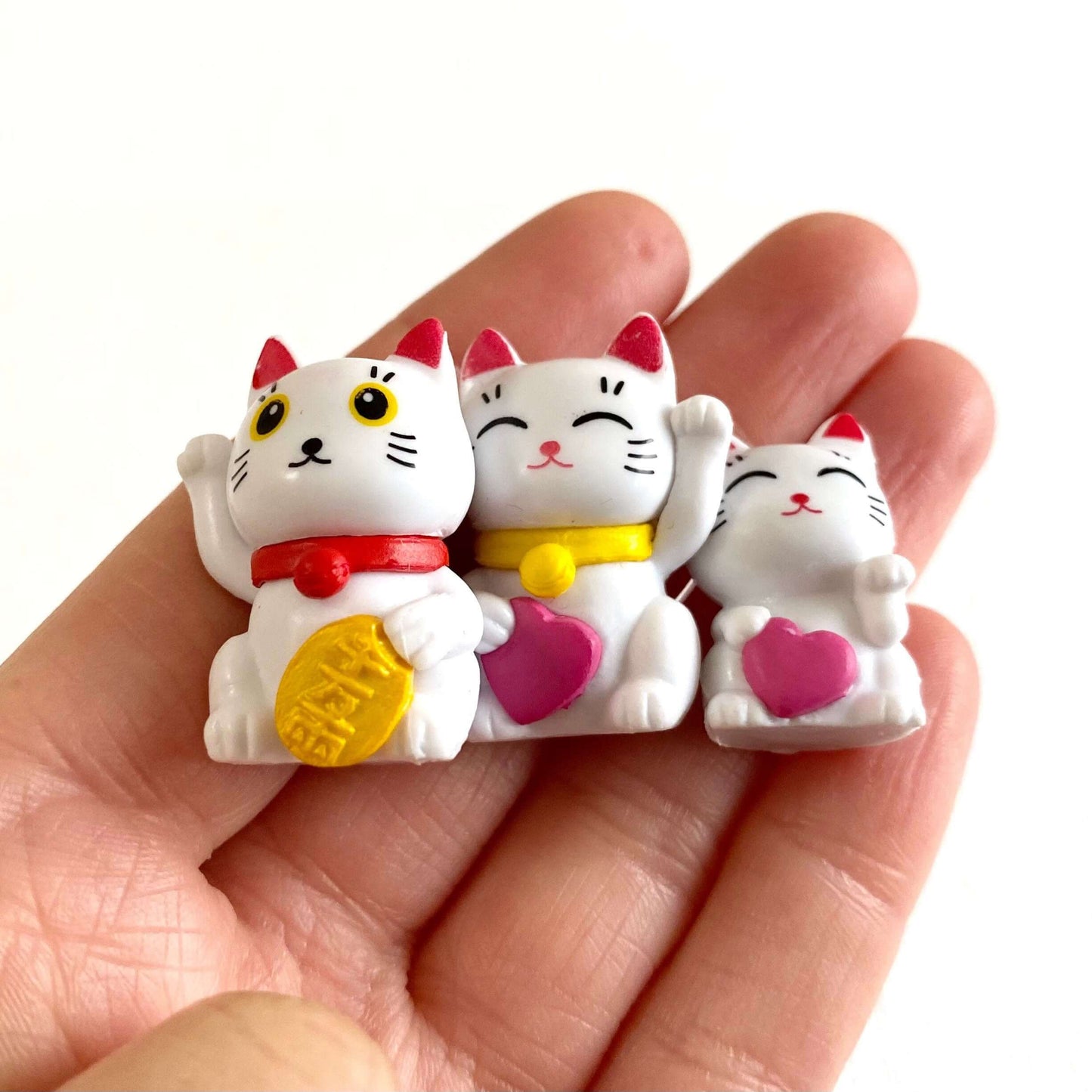 Kawaii Tiny Lucky Cats set of 2 Maneki Neko - Blacksparrowuk