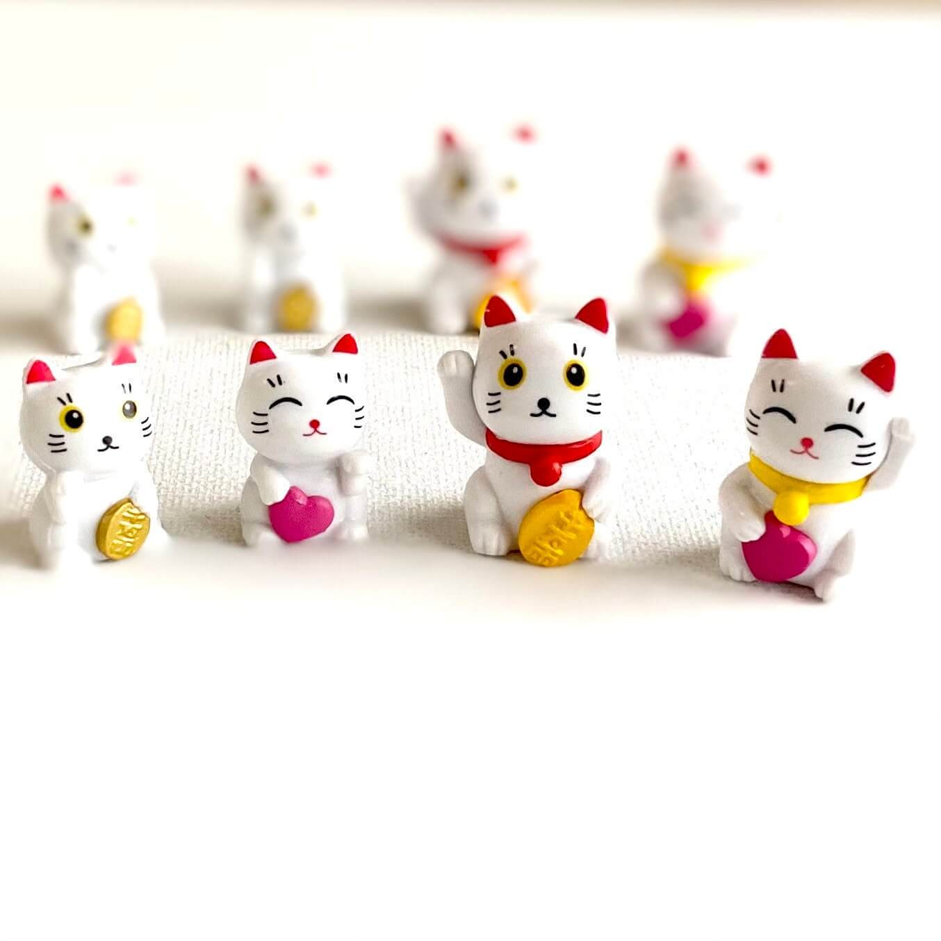 Kawaii Tiny Lucky Cats set of 2 Maneki Neko - Blacksparrowuk