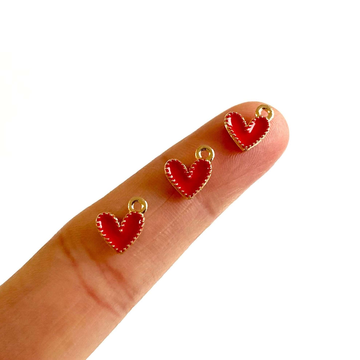 Tiny enamel Heart charms red heart pendants Love heart tags - Blacksparrowuk