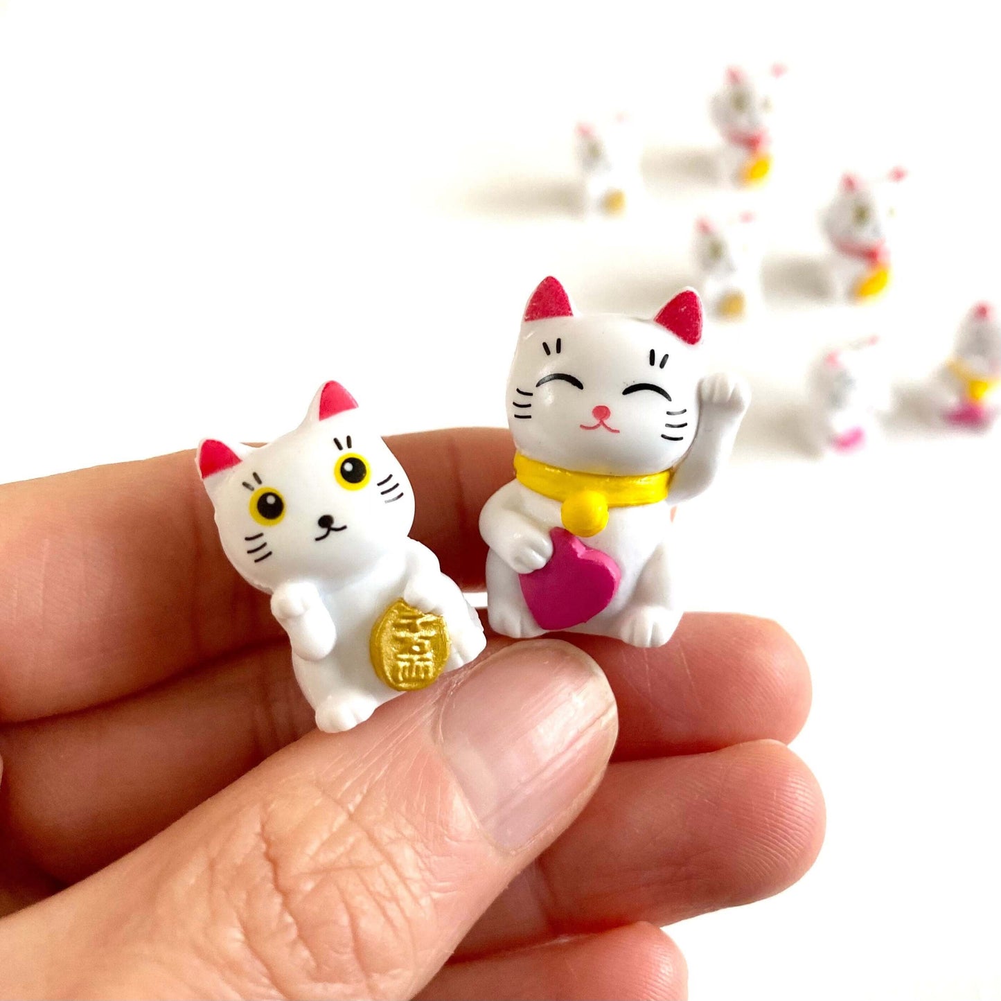 Kawaii Tiny Lucky Cats set of 2 Maneki Neko - Blacksparrowuk