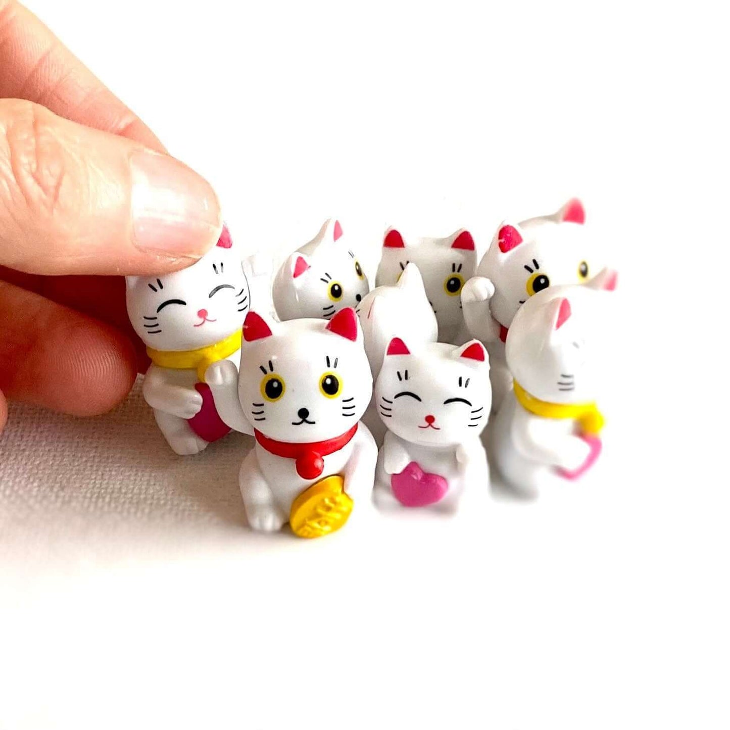 Kawaii Tiny Lucky Cats set of 2 Maneki Neko - Blacksparrowuk