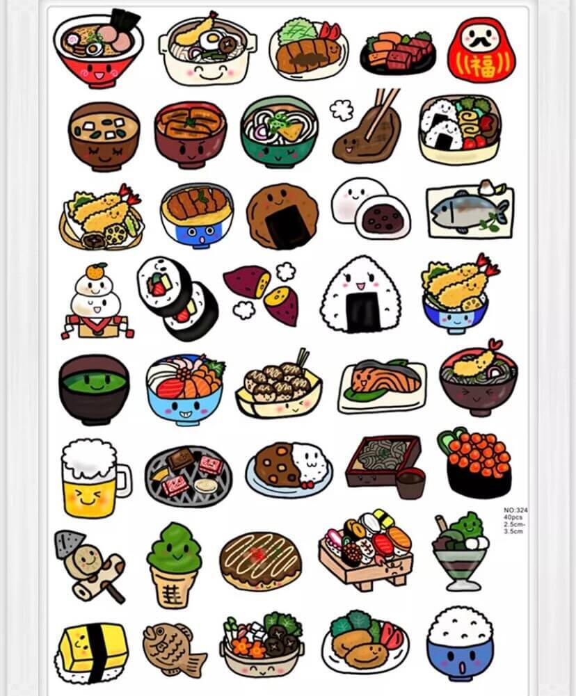 Japanese Food stickers 40pcs Cute Kawaii Scrapbooking stickers - Blacksparrowuk