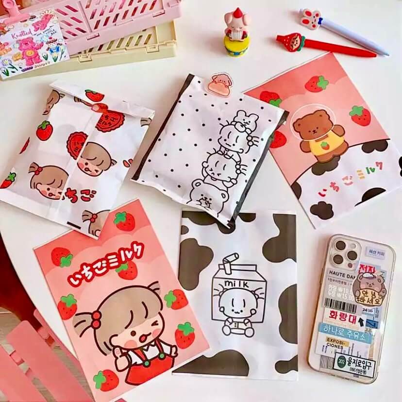 Cute Kawaii party bags Strawberry Milk Cute Paper craft bags - Blacksparrowuk