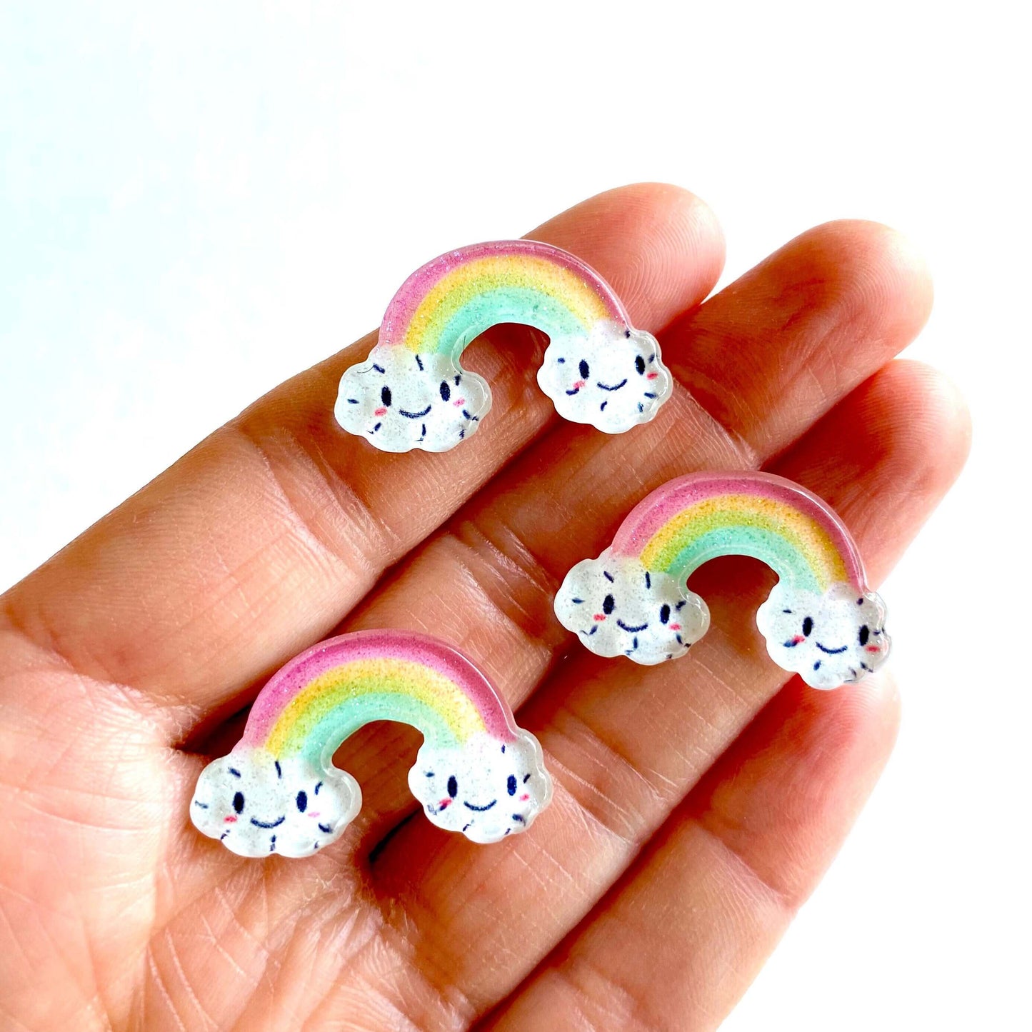 Glitter Rainbow Happy cloud Pastel flat back resin Cabochon - Blacksparrowuk