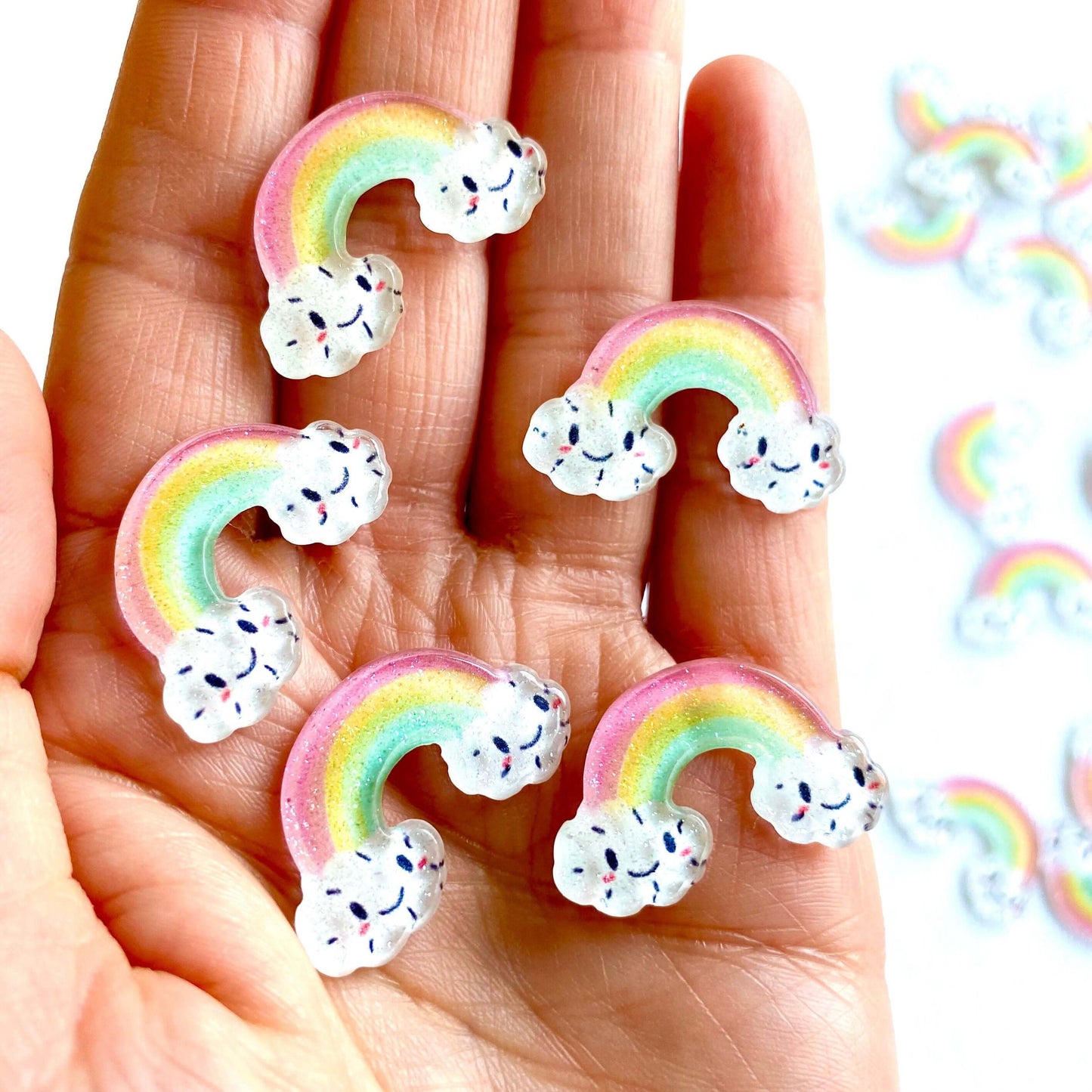 Glitter Rainbow Happy cloud Pastel flat back resin Cabochon - Blacksparrowuk