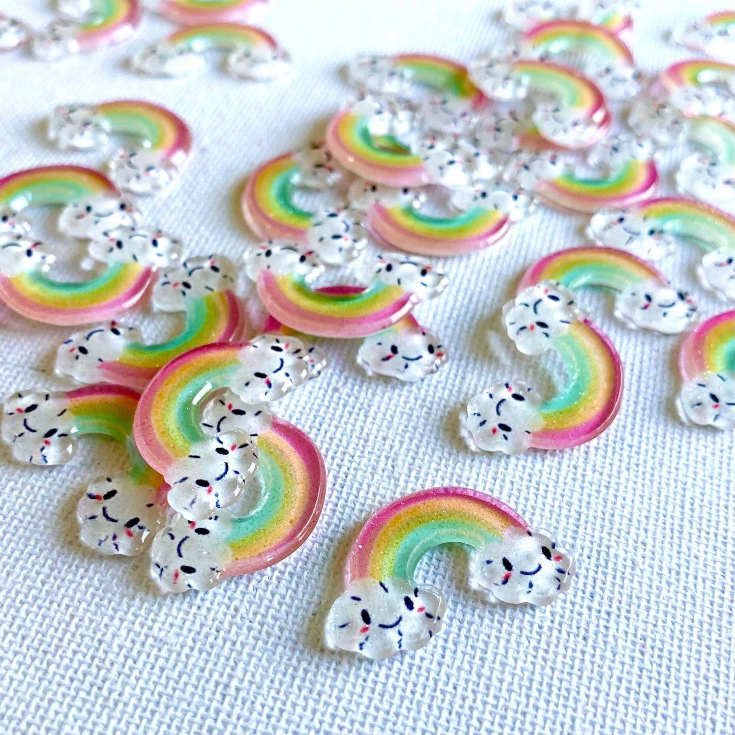 Glitter Rainbow Happy cloud Pastel flat back resin Cabochon - Blacksparrowuk