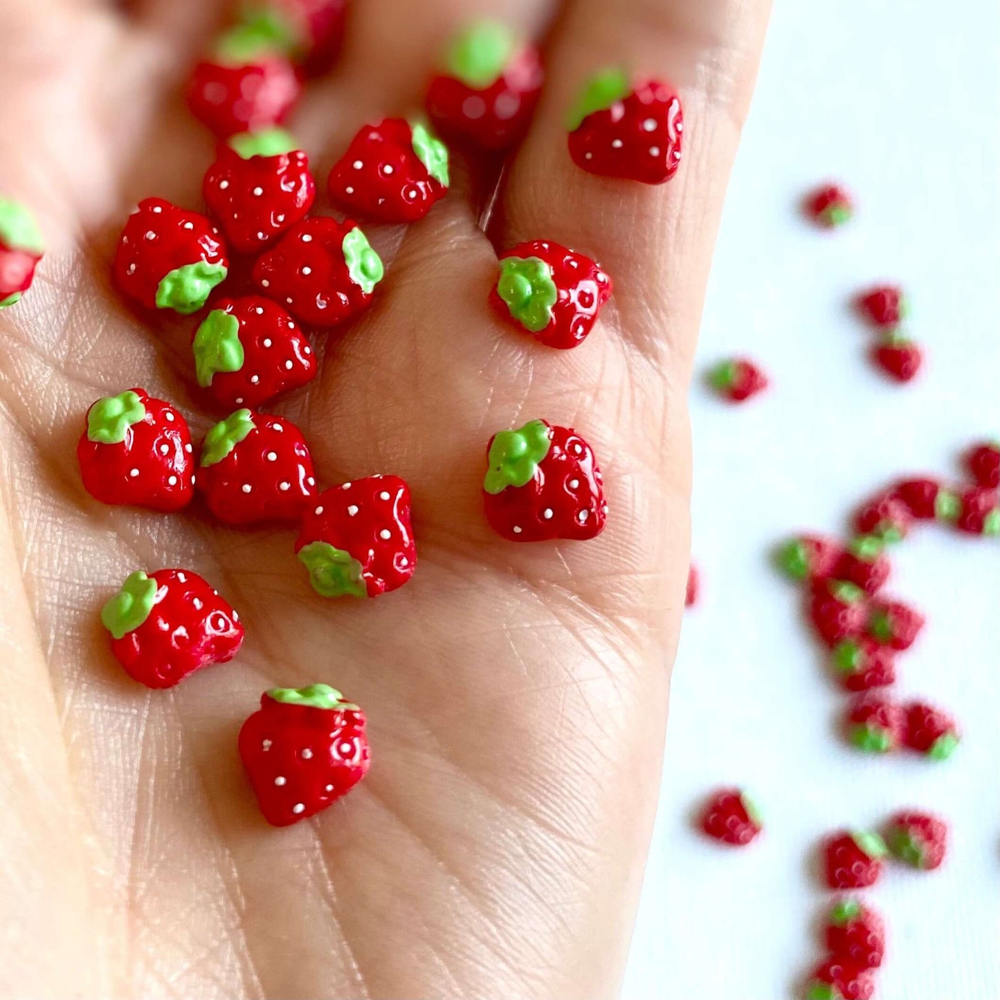 Tiny Strawberry cabochons Resin Flat back Nail charm - Blacksparrowuk