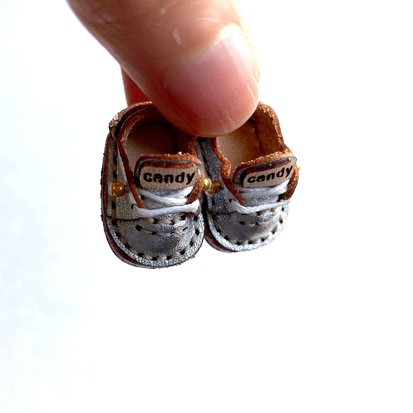 Silver leather Doll shoes OB11 doll shoes 1/12 shoes - Blacksparrowuk