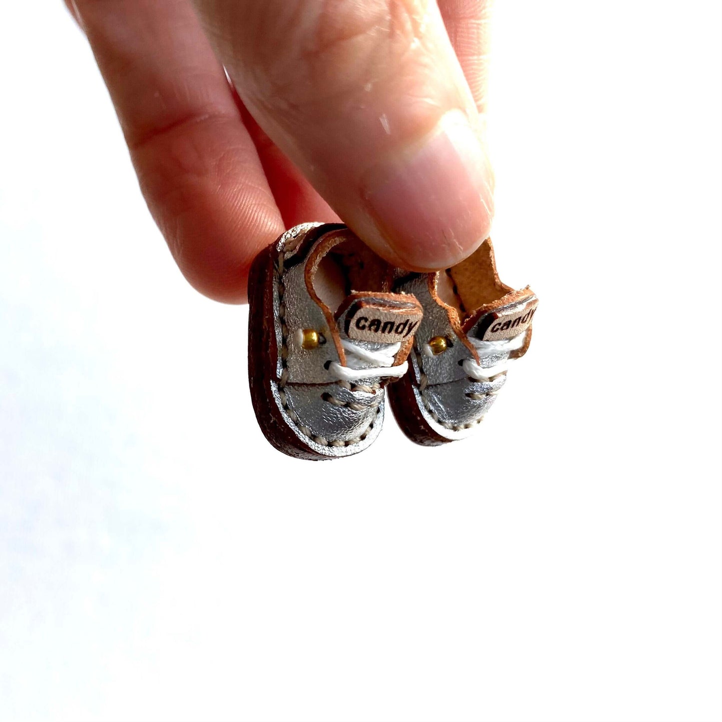 Silver leather Doll shoes OB11 doll shoes 1/12 shoes - Blacksparrowuk